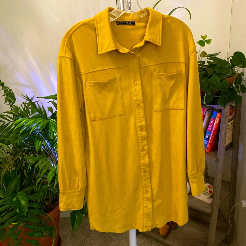 Faux suede golden button down top. Size Medium. Buttery soft. NWOT.